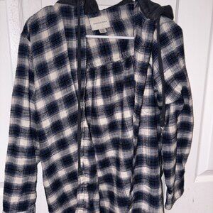 Blue plaid hooded shirt